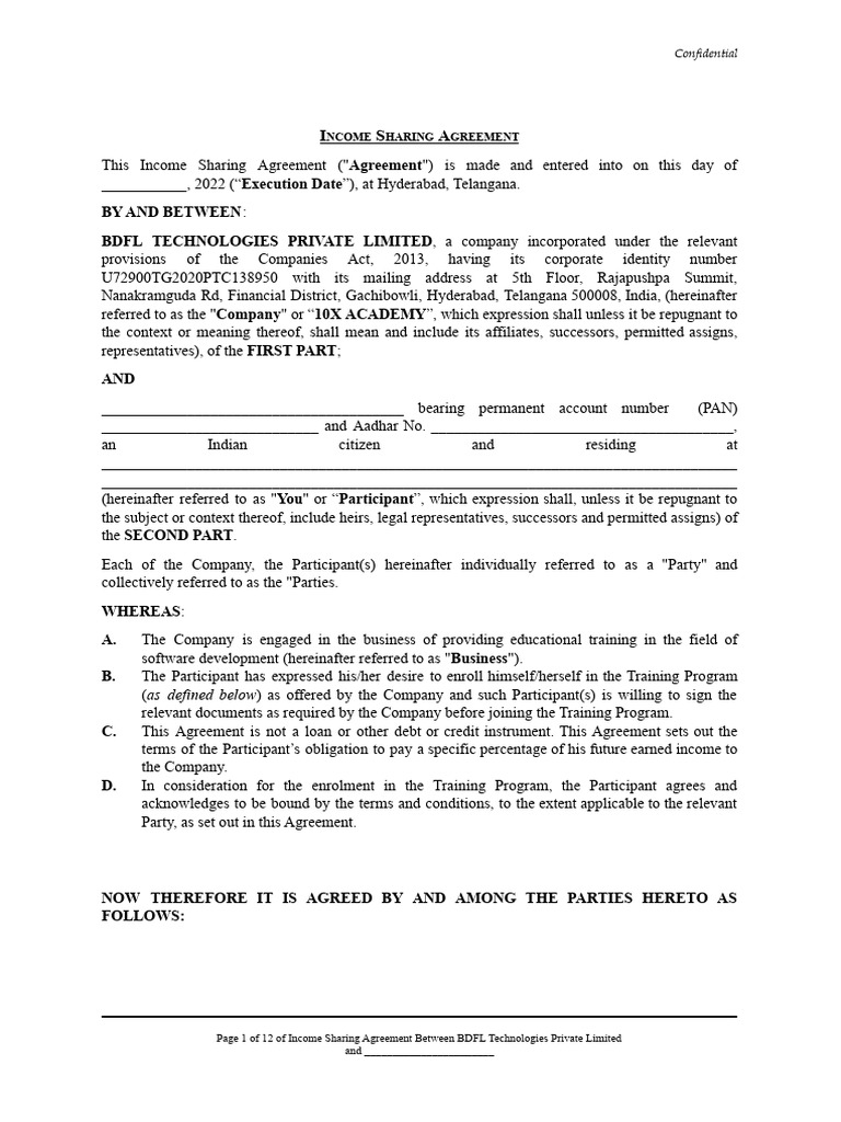 Income Sharing Agreement (ISA) | PDF | Legal Remedy | Indemnity - Income Share Agreement Student By Yelofunding