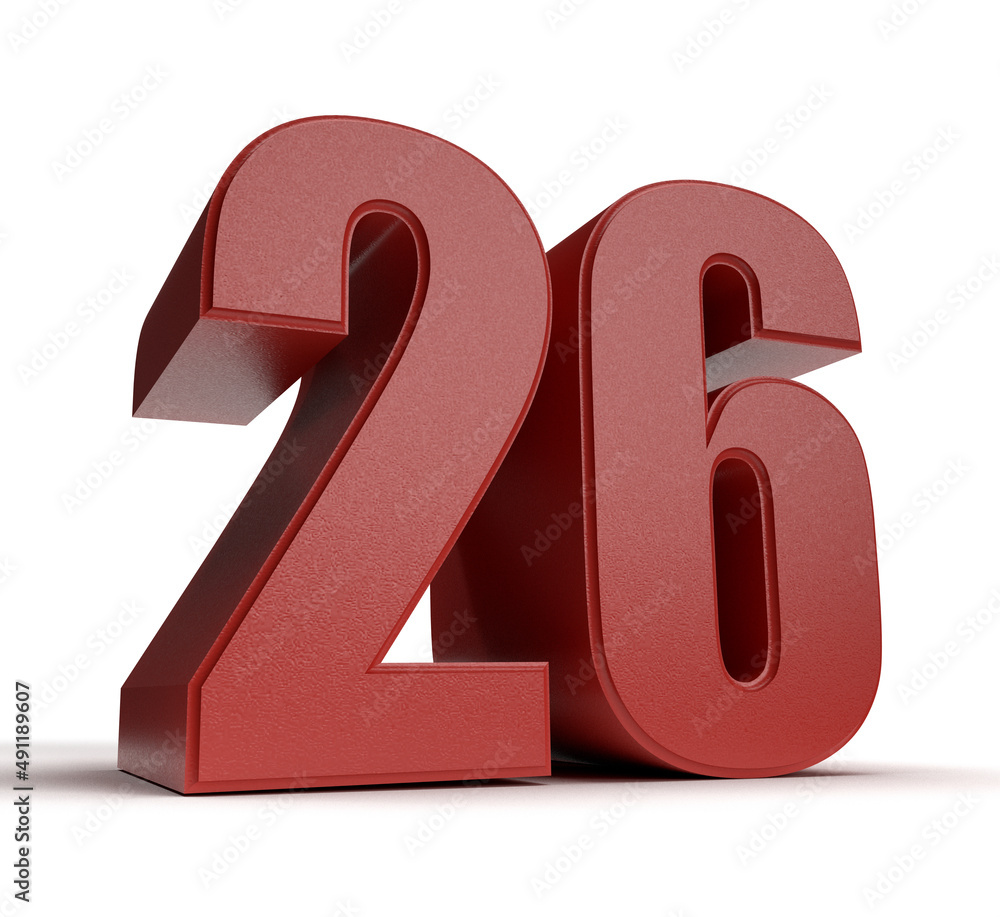 Isolated Number 26 in 3D on Green Background, Larger than Life, 3D - 26 Rounded To The Nearest Hundred