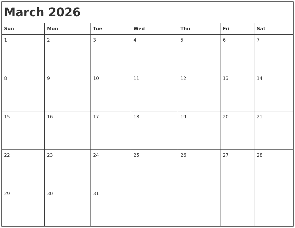 July 2026 Printable Calender - How Many Months Till March 2026