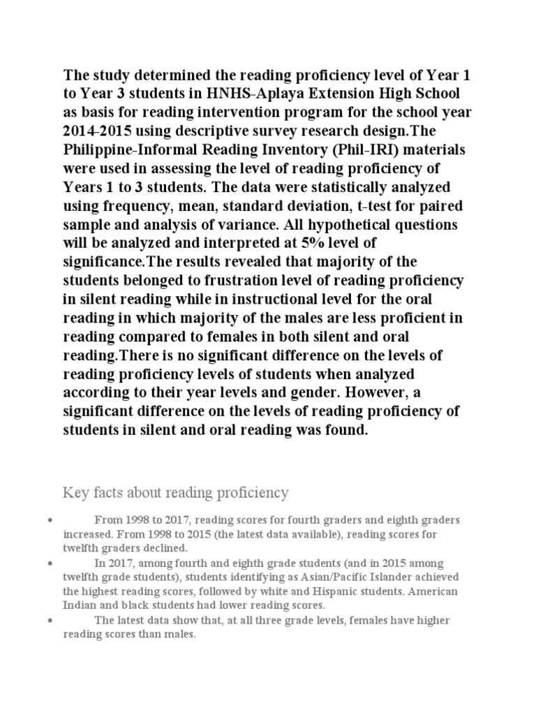 Key Facts About Reading Proficiency | PDF | Student's T Test | Learning - Proficient Reading Is A Product Of Which Two Factors