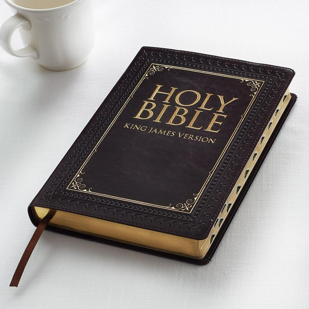 KJV Holy Bible, Thinline Large Print Bible, Dark Brown Faux Leather - Bible In A Year With Jack Graham