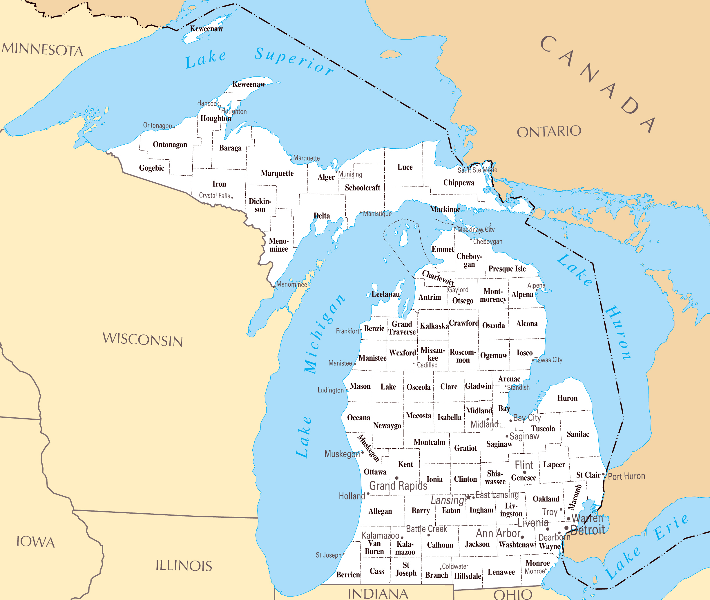 Large administrative map of Michigan state | Michigan state | USA - Michigan State Police Electric Vehicle Patrol