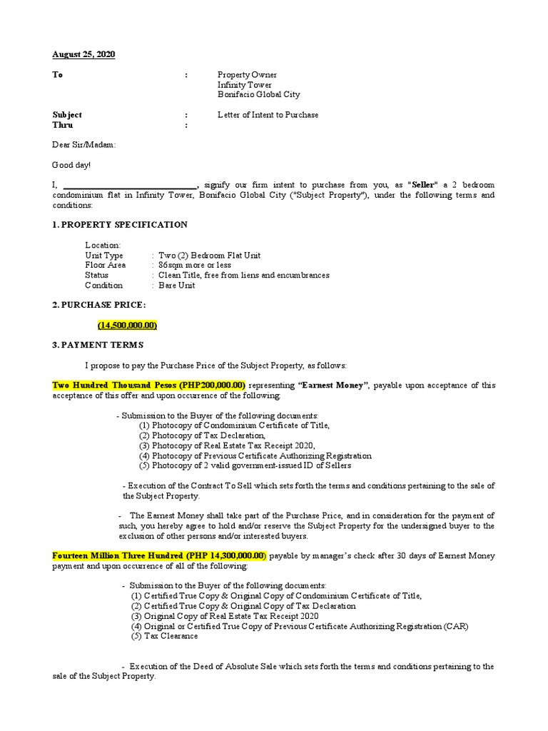 Loi Template For Real Estate Purchase In Nevada