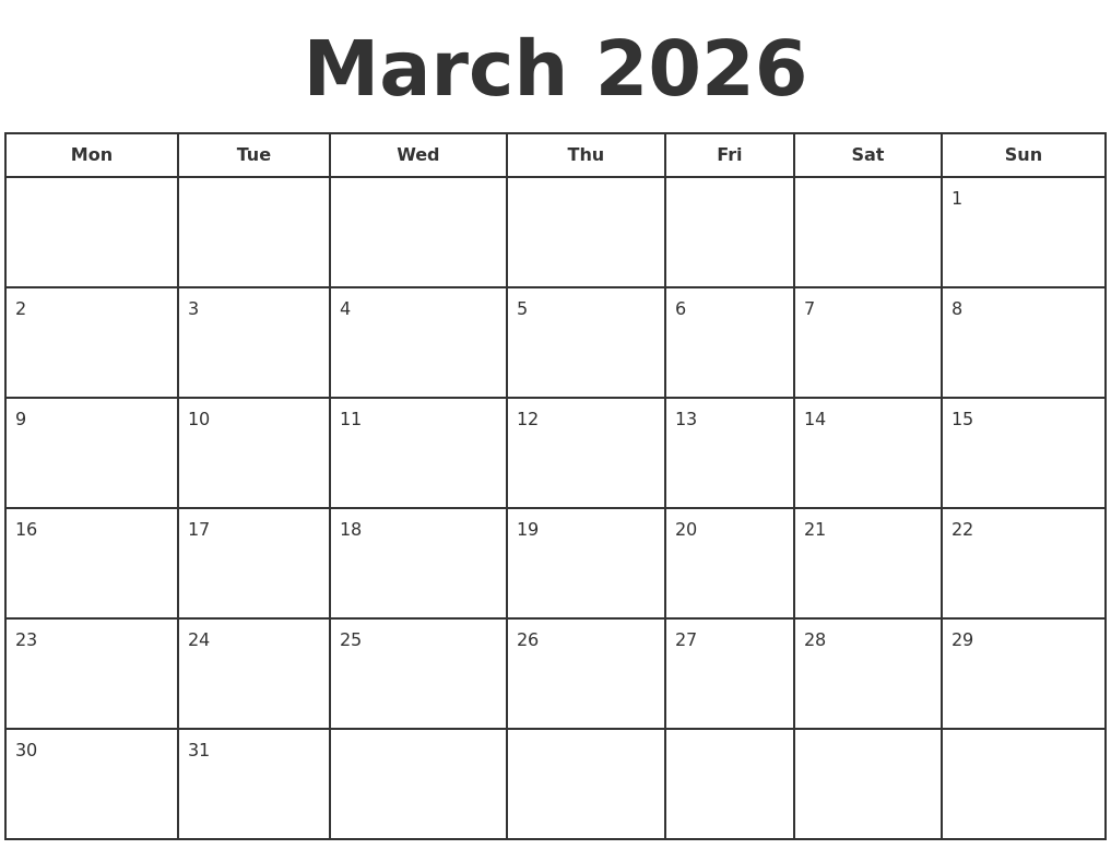 March 2026 Print A Calendar - How Many Months Till March 2026