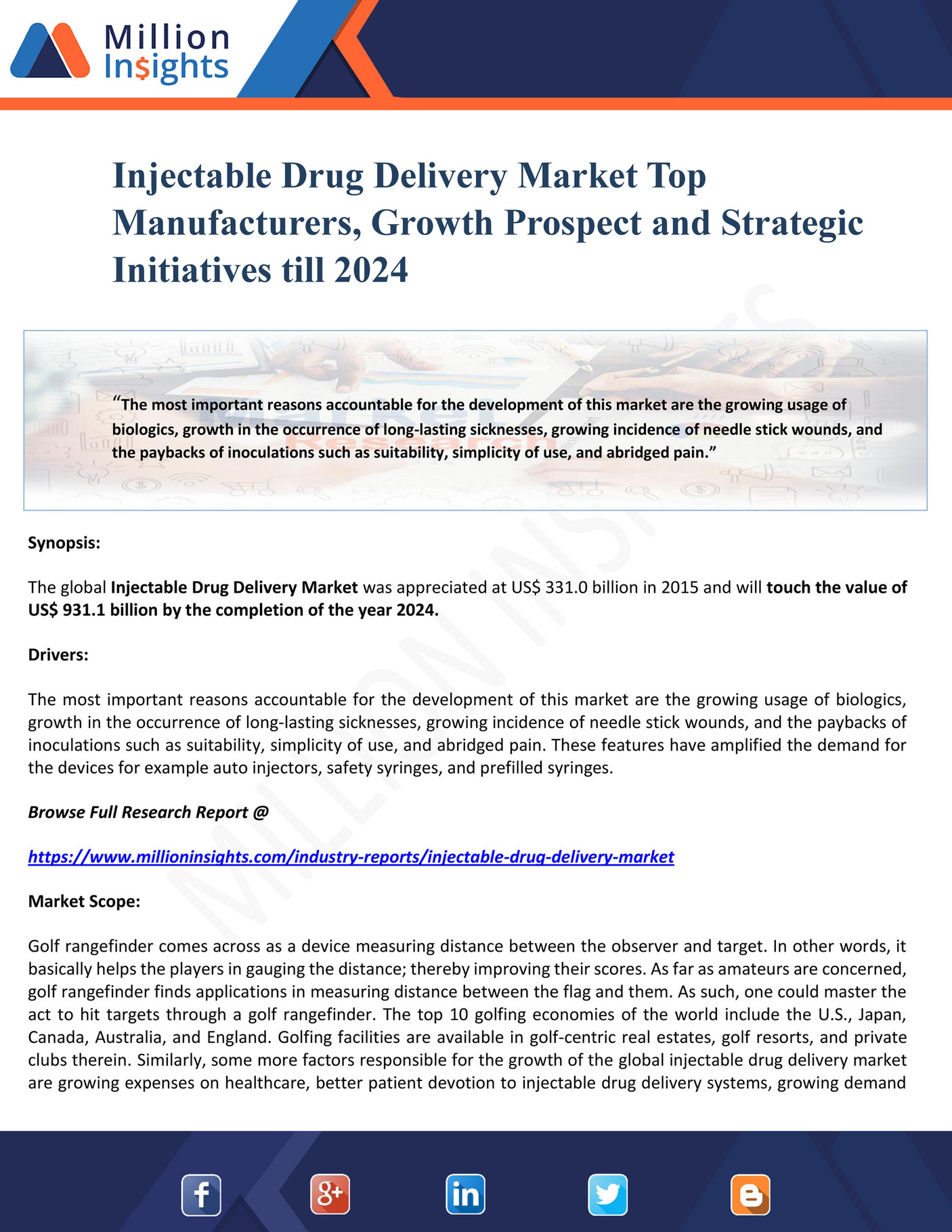Million Insights - Injectable Drug Delivery Market Top Manufacturers - Inhalable Drug Delivery Devices Pipeline Product Market