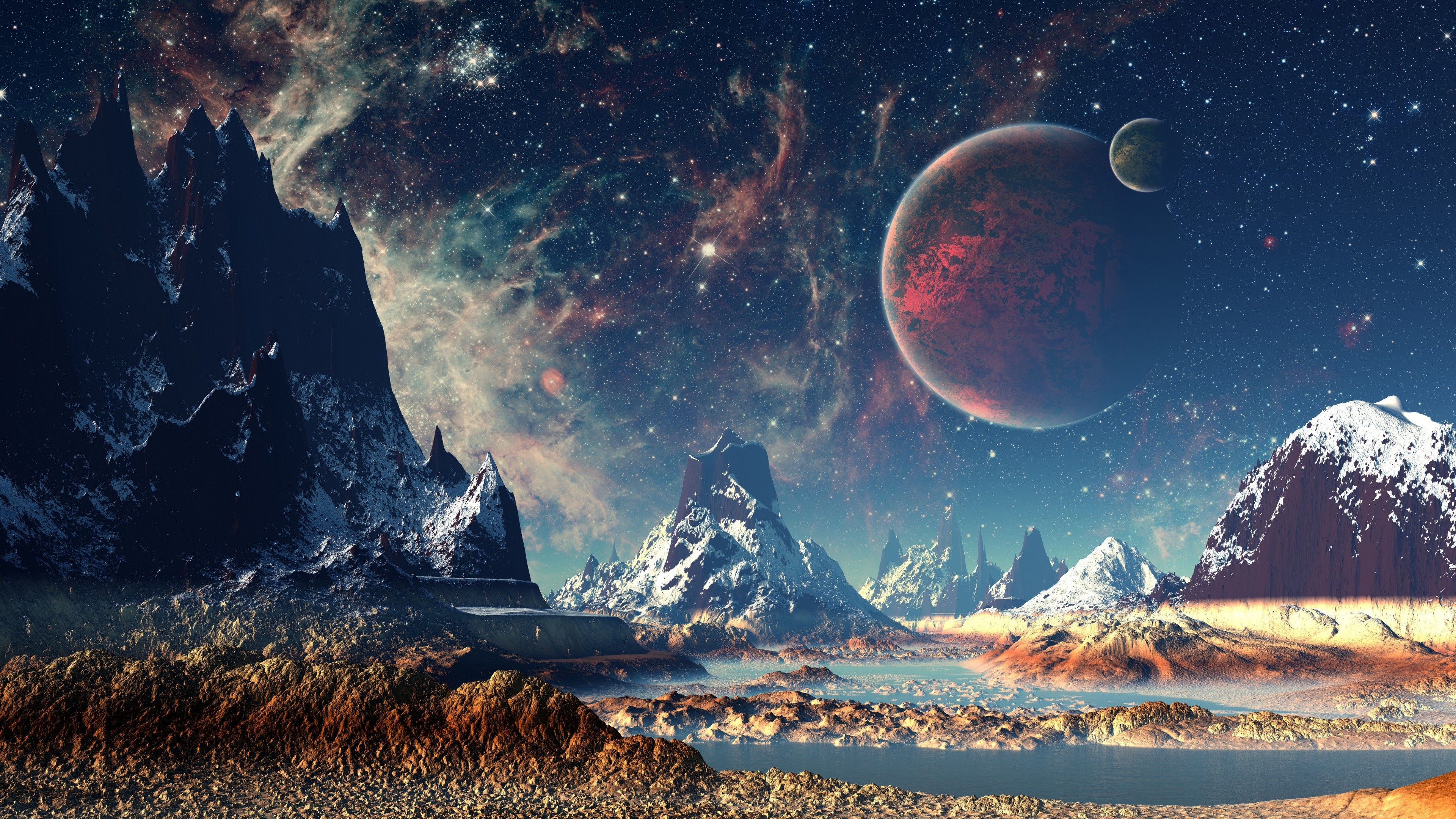 Mountains Stars Space Planets Digital Art Artwork 4k, HD Artist, 4k - Space Heater That Turns On At A Certain Temperature