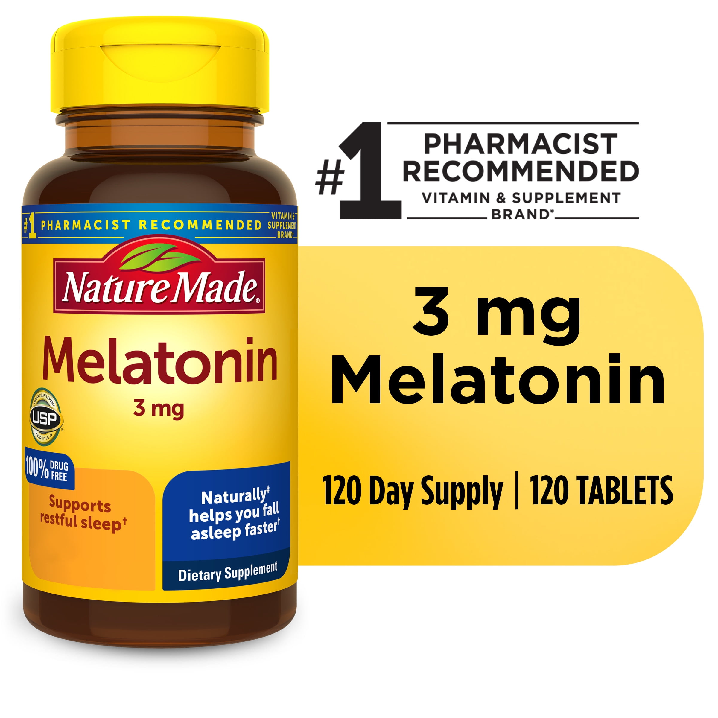 Nature Made Melatonin 3 mg Tablets, 100% Drug Free Sleep Aid for Adults - Melatonin For Dogs Pets At Home