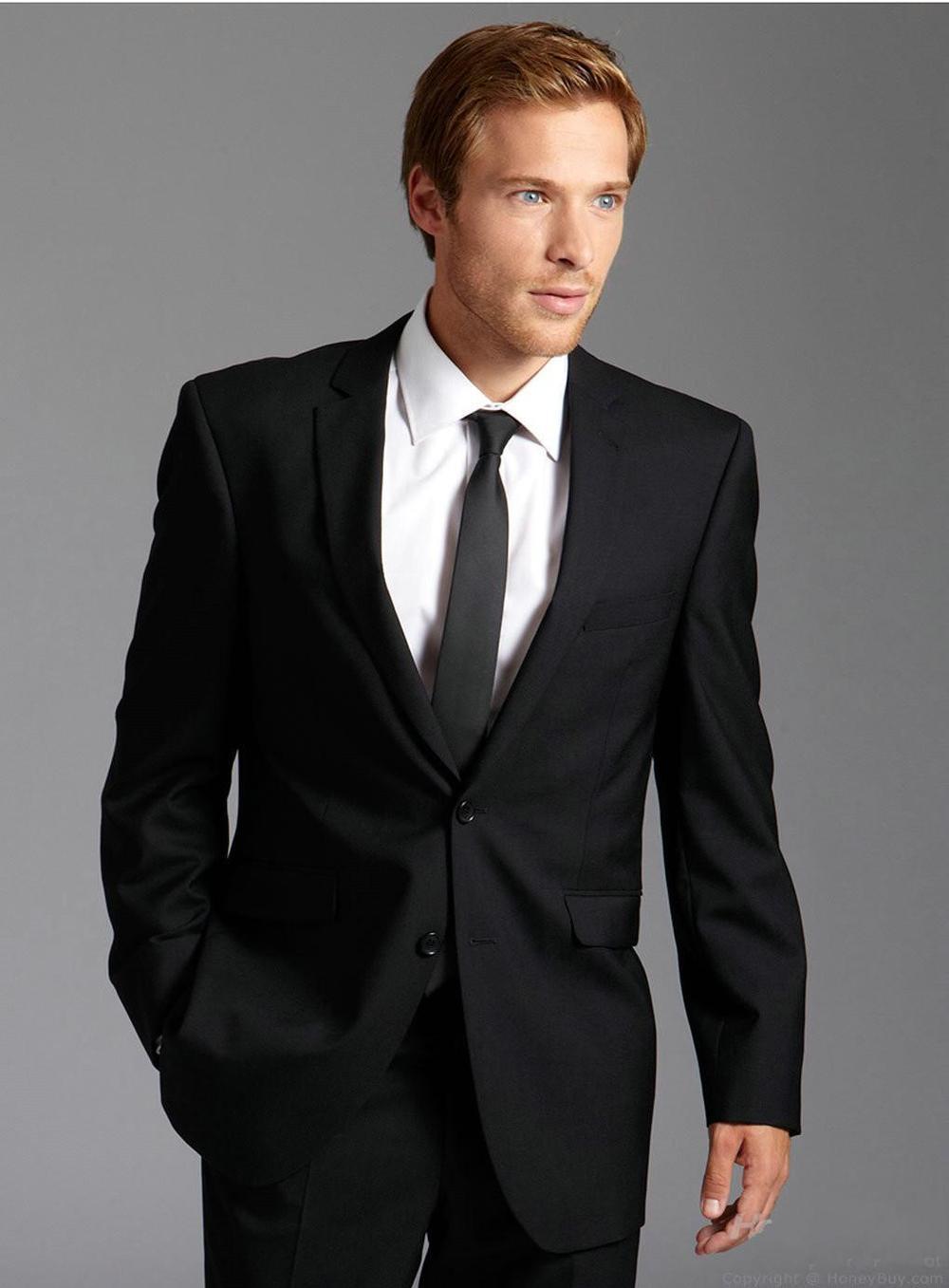 New Arrival Black Wedding Suits For Men Notched Lapel Mens Suits Two - Mens Tungsten Wedding Bands With Rose Gold