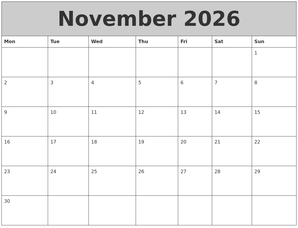 November 2026 My Calendar - How Many Months Until Nov 2026