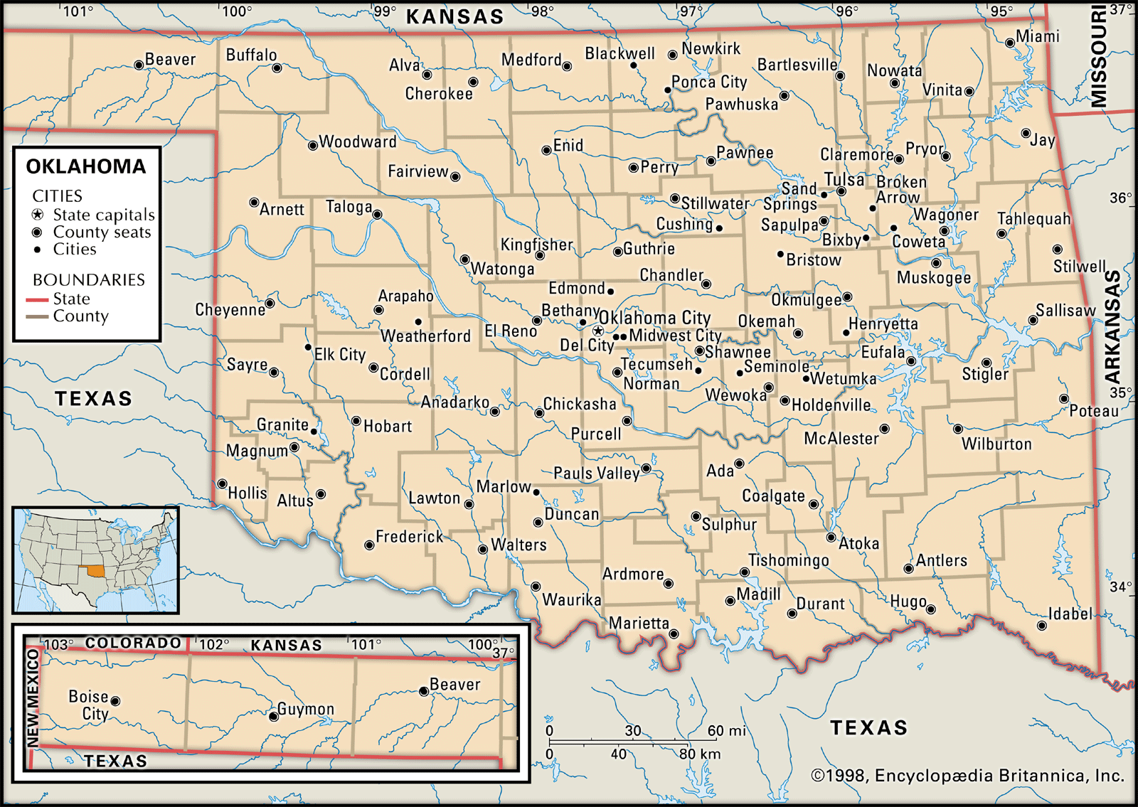 Oklahoma State Map With Cities And Towns - Map - Oklahoma Tank Lines & United Petroleum Transports