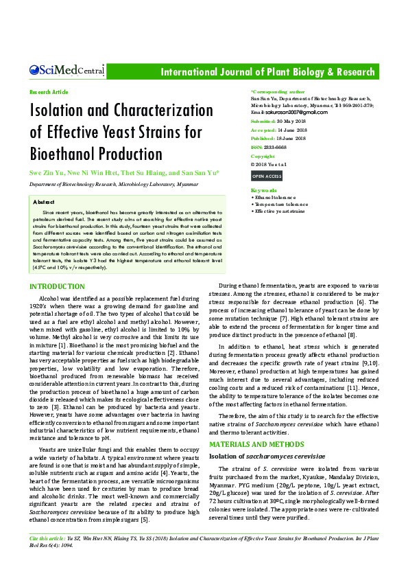 (PDF) Isolation and Characterization of Effective Yeast Strains for - Bioethanol Yeast And Enzyme Strains For Sscf Commericially Availible