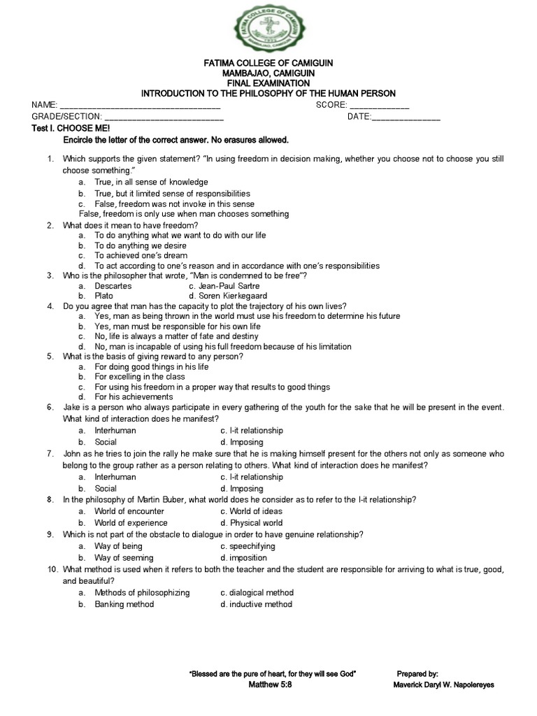Philosophy Exam | PDF | Free Will | Experience - Hire Someone To Take My Online Philosophy Exam
