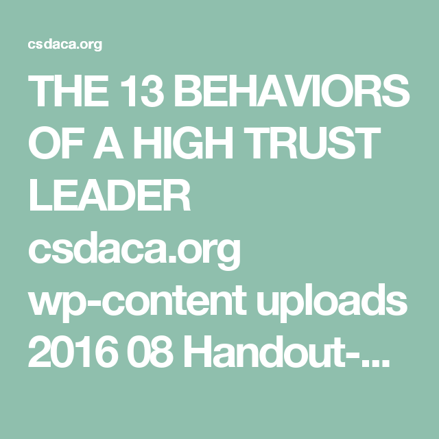 13 Behaviors Of High Trust Pdf