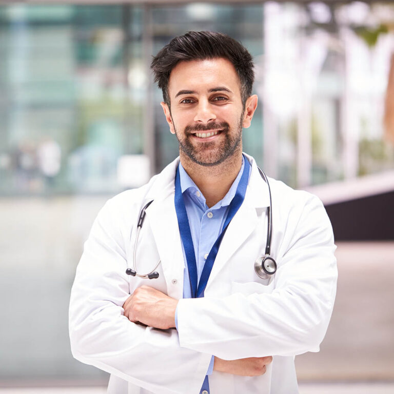 Portrait Of Male Doctor With Stethoscope Wearing White Coat Standing In - Dr Bill Dorfman Dds Century City Aesthetic Dentistry