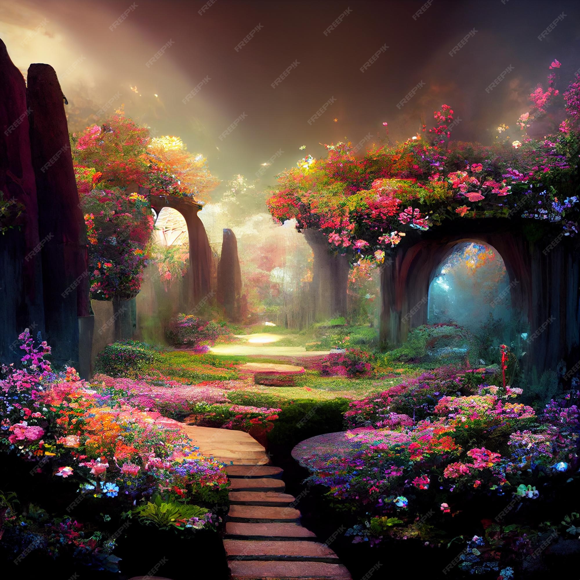 Premium Photo | Enchanted garden. Magical forest with flowers, trees - Magical Gummy Mix How Much Oil