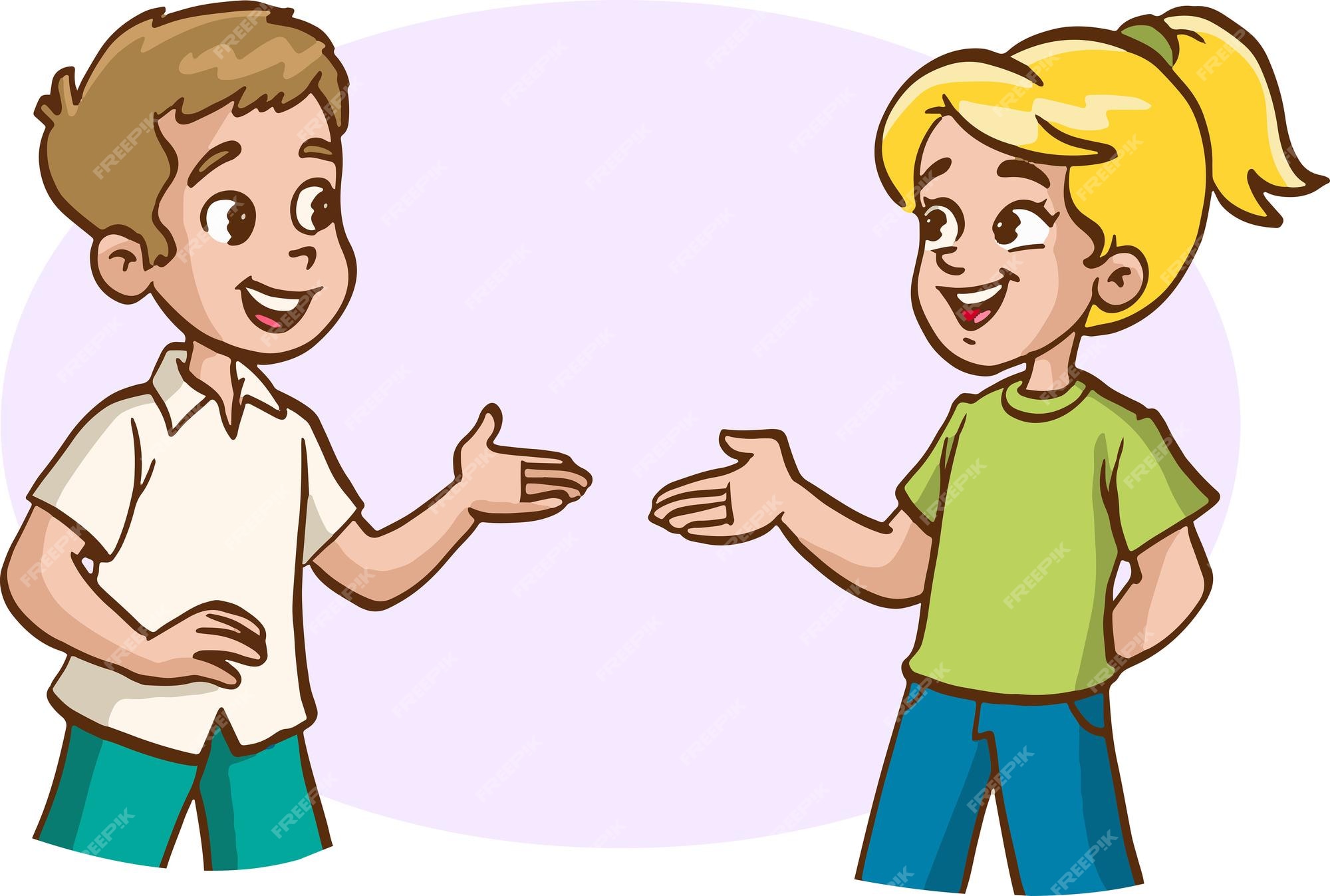 Premium Vector | Vector illustration of two kids talking - When Talking To Stakeholders You Should Not