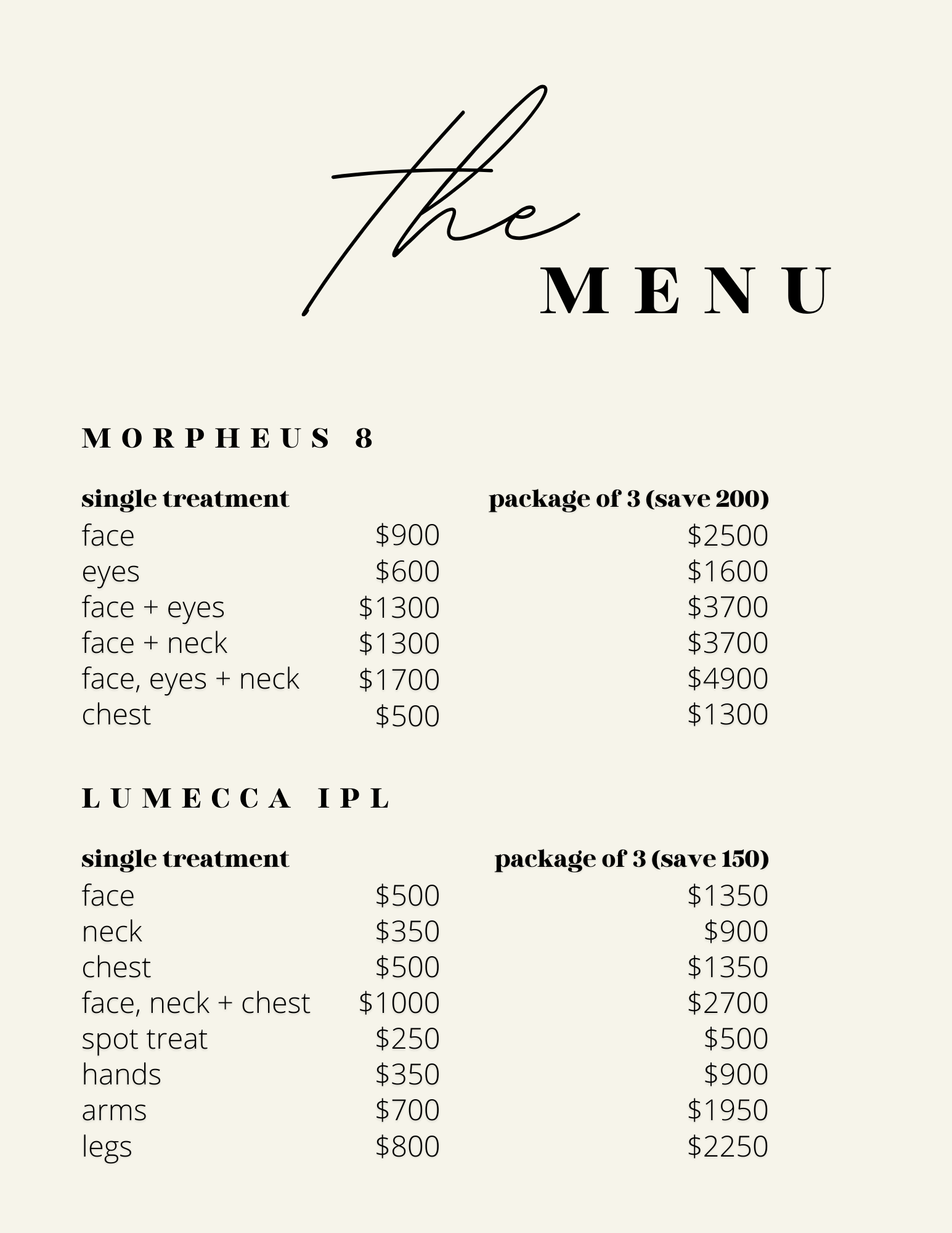Prices — rev. med spa - Reviv Med Spa & Laser Treatment
