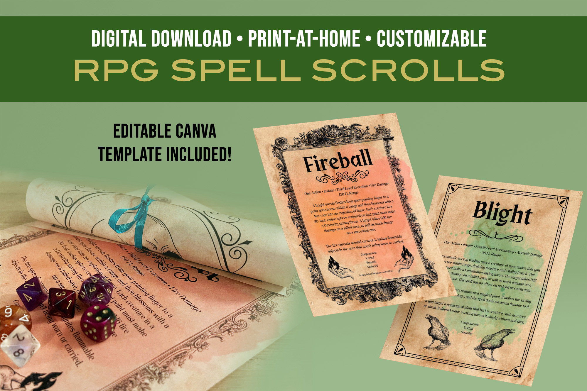 Printable Spell Scrolls Dnd 5e RPG Digital Download Canva Template - Spell To Bring Someone Back Into Your Life
