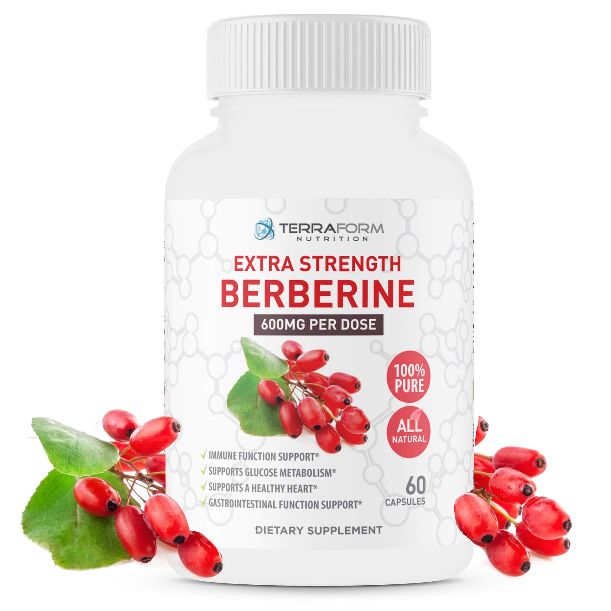 Pure Berberine - 1200mg Max Strength Daily – 1 Month Supply, 60 - Berberine And Apple Cider Vinegar Together