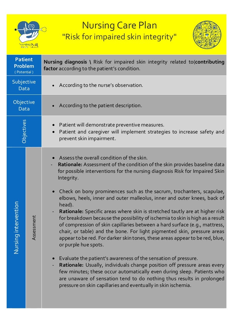 Risk for impaired skin integrity Nursing Care Plan - Nursing Care Plan For Impaired Skin Integrity