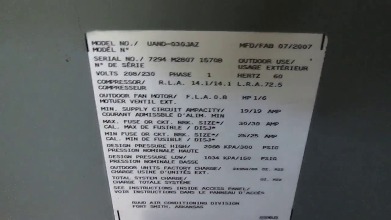 RUUD Used Central Air Conditioner Condenser UAND-030JAZ - YouTube - Rintuf Air Conditioner Customer Service Number