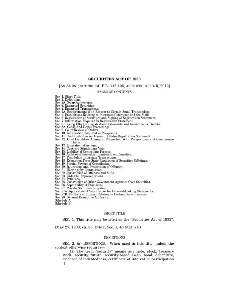 Section 17 A Of The Securities Act Of 1933