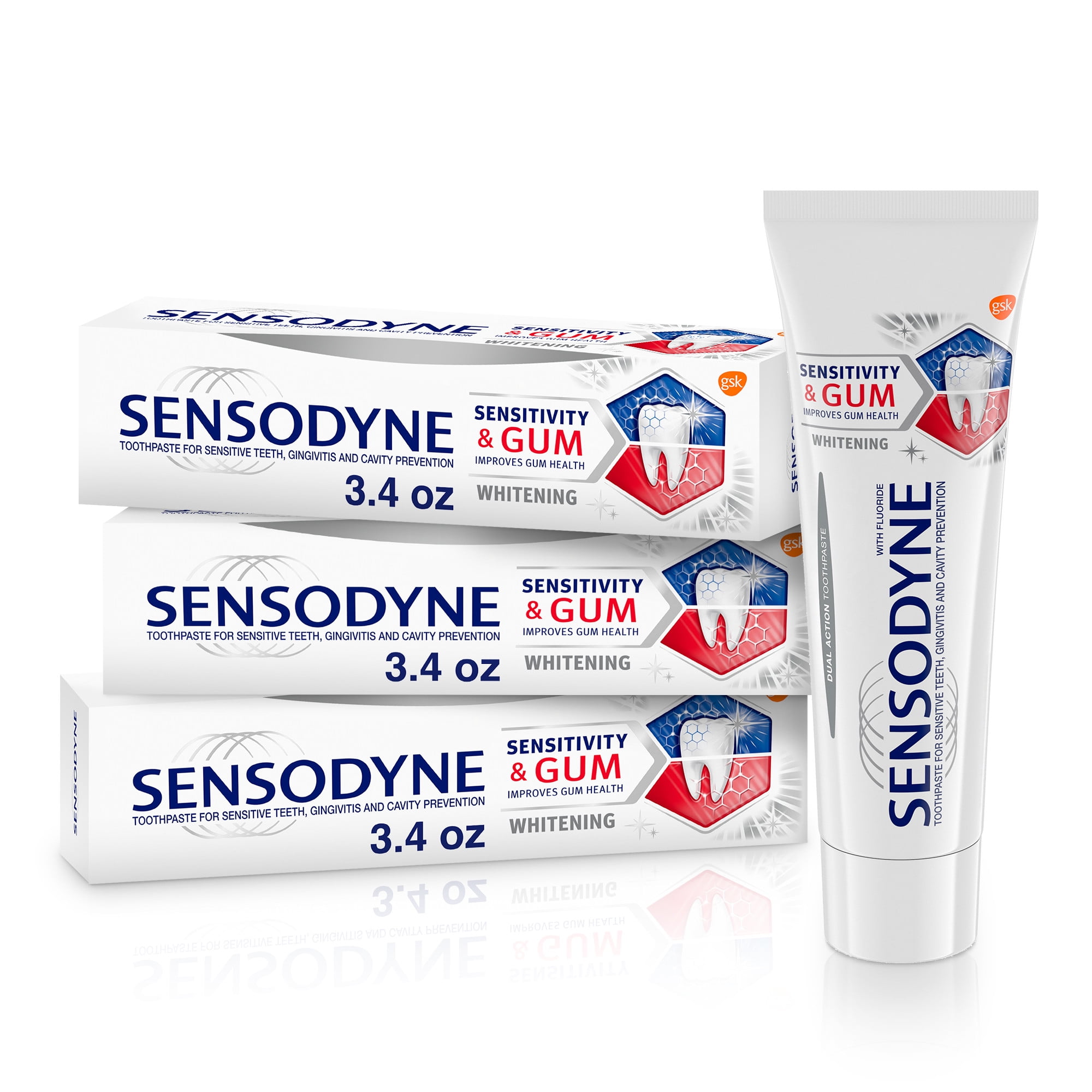 Sensodyne Sensitivity & Gum Whitening Toothpaste, 3.4 Ounces (Pack of 3 - Sensodyne Clinical White Vs Extra Whitening