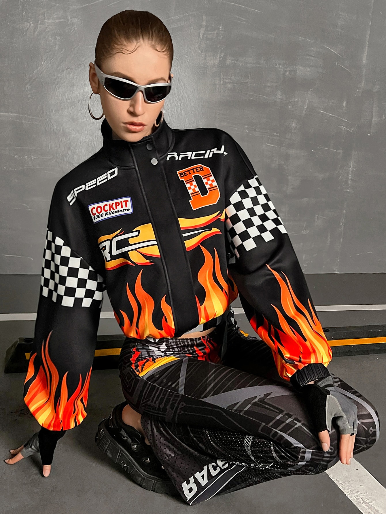SHEIN Coolane Checker & Fire Print Drop Shoulder Jacket | SHEIN UK - Does Shein Accept American Express Gift Cards