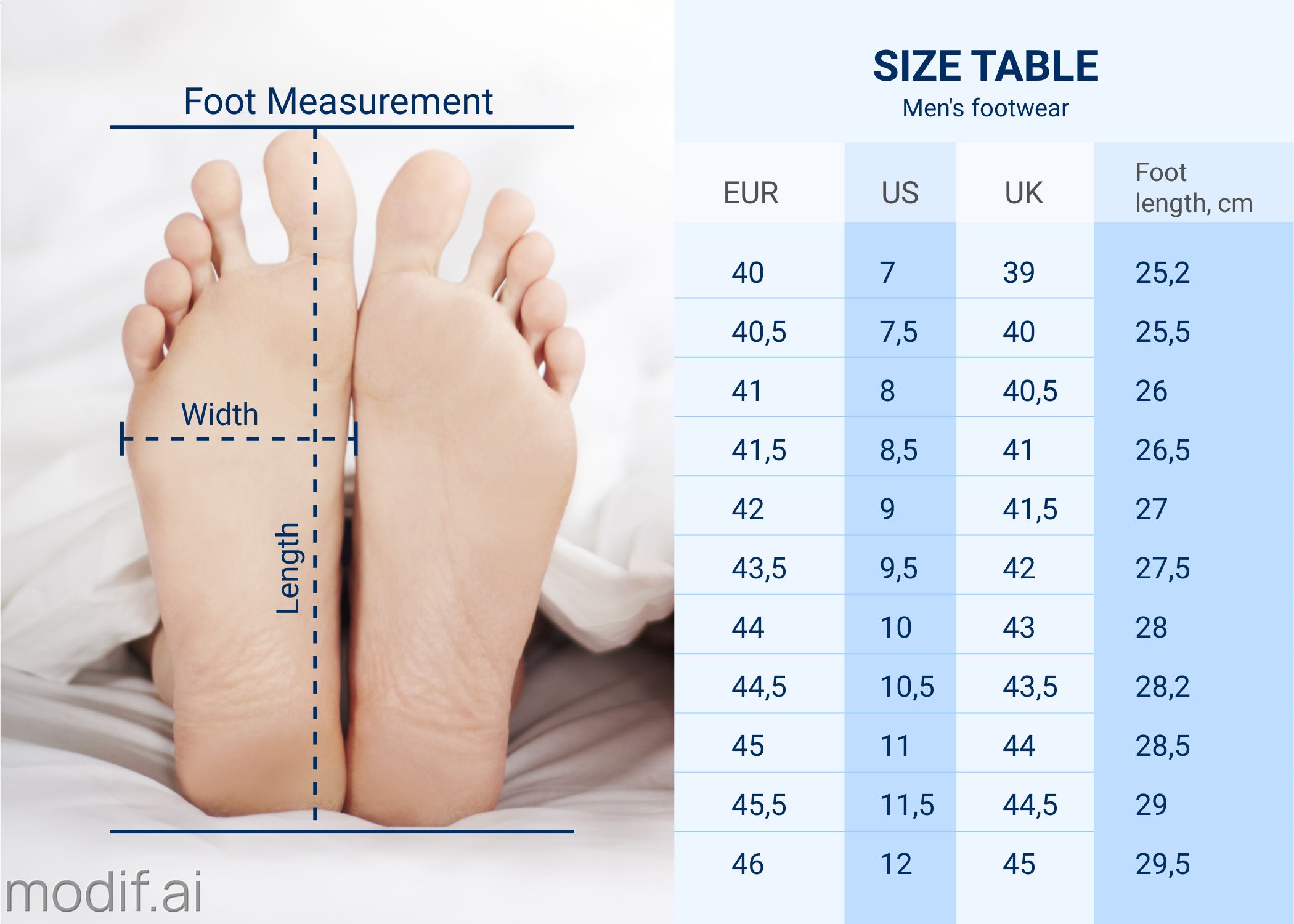Size Chart Template With Measurements Of Men's Shoes - Mediamodifier - Size Of Denmark Compared To Us
