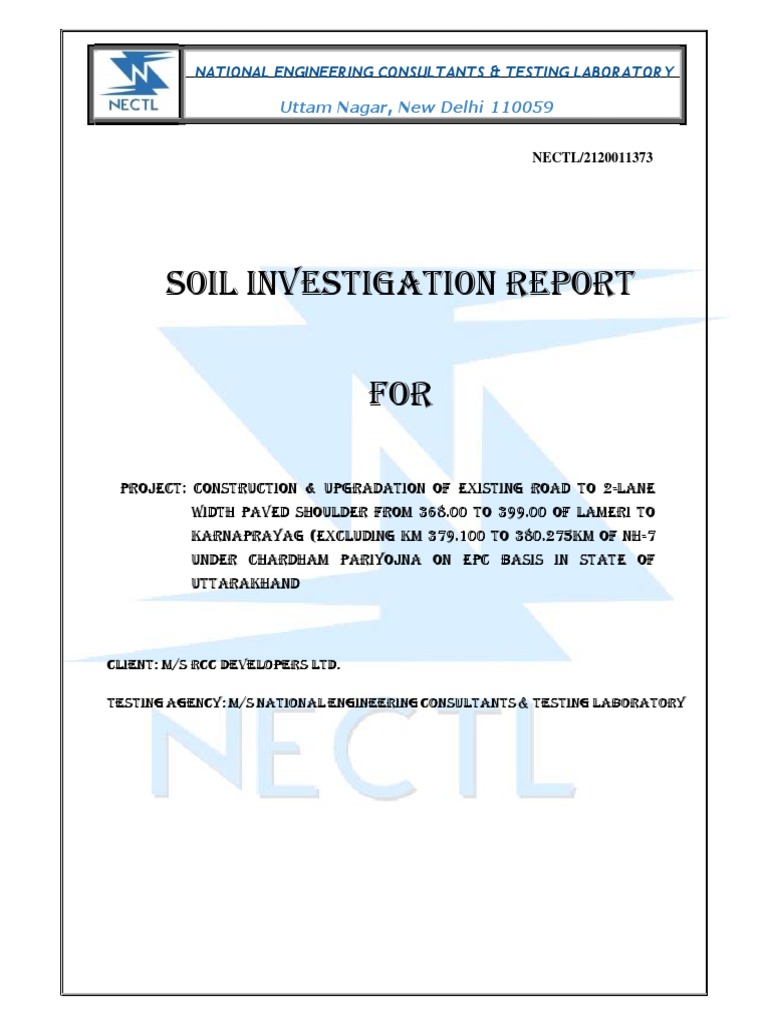 Soil Investigation Report For: National Engineering Consultants - Technical Report Of Soil Investigation Nyc