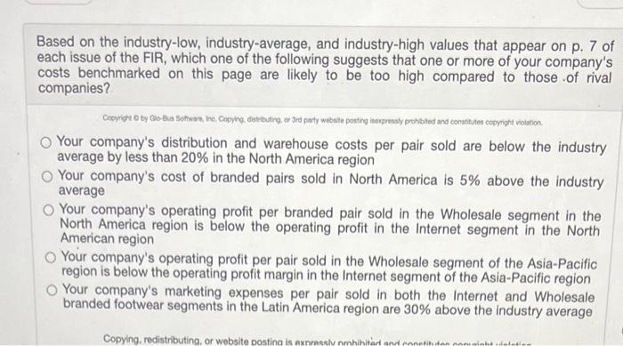 Based On The Industry Low Industry Average