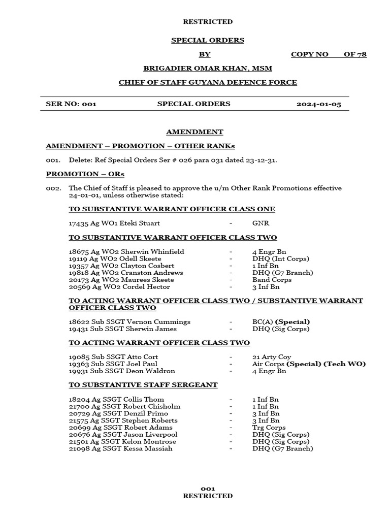 SPECIAL ORDERS #0001 | PDF | Staff Sergeant | Military Units And Formations - When Evaluating A Special Order Management Should