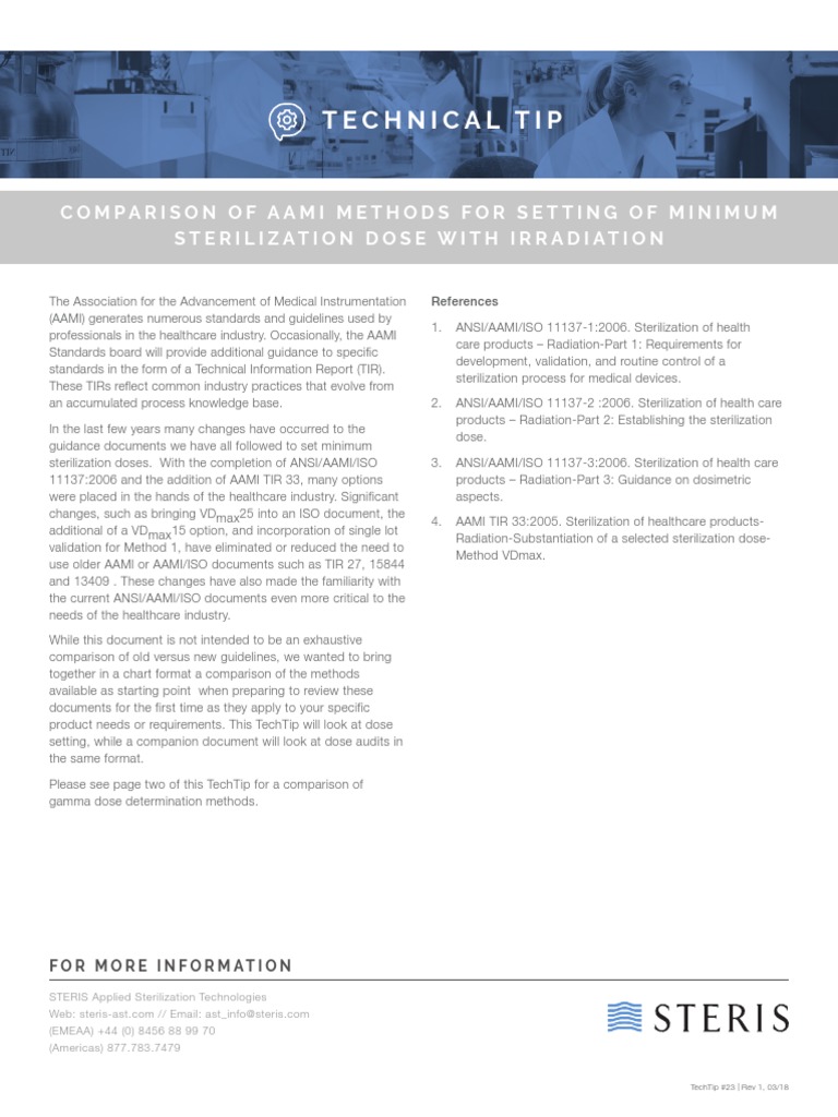 Technical Tip: Comparison of Aami Methods For Setting of Minimum - Aami Standards For Storage Of Sterile Supplies