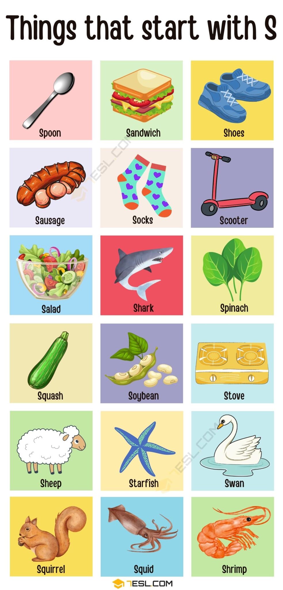 Things that Start with S in English • 7ESL - Things To Make With Bottle Caps