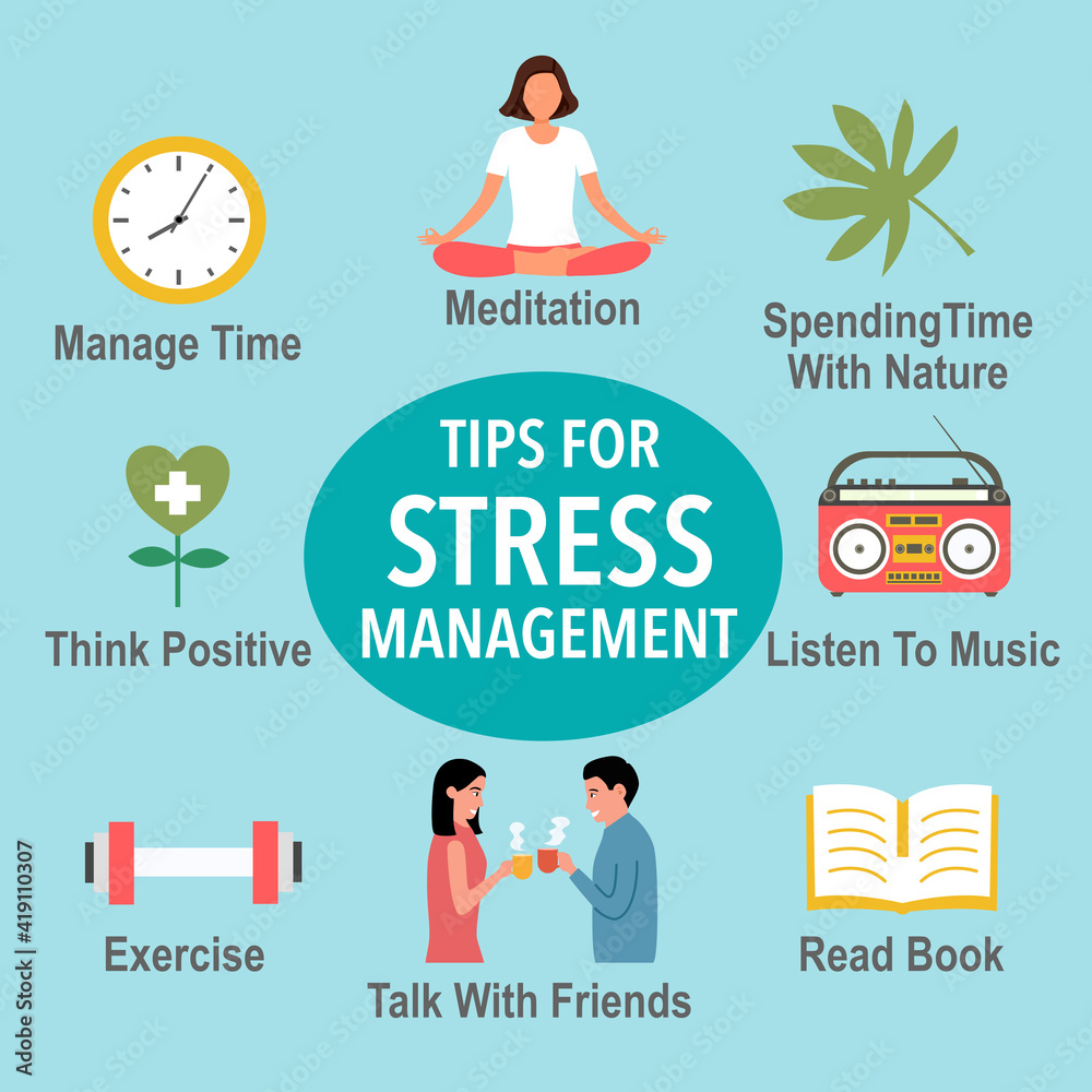 Tips for stress management with useful advices infographic concept - Stress Calm Meltaway Tablets Side Effects