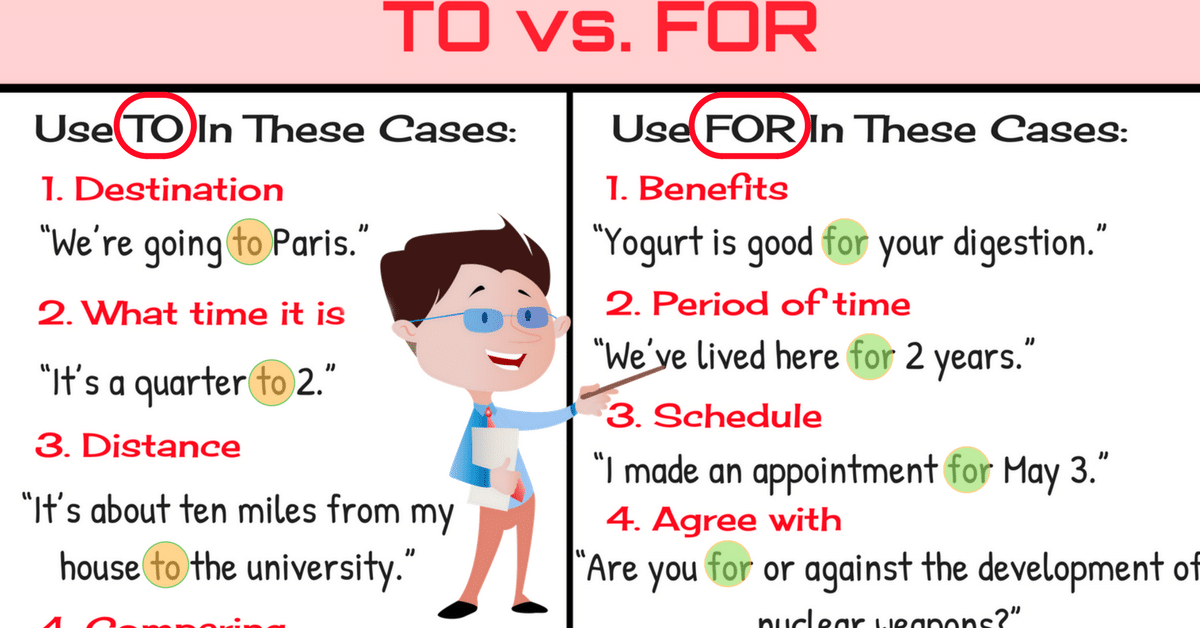 TO vs. FOR: Difference between To vs For (with Useful Examples) - ESLBUZZ - For Most Substances Solubility Is Blank As Temperature