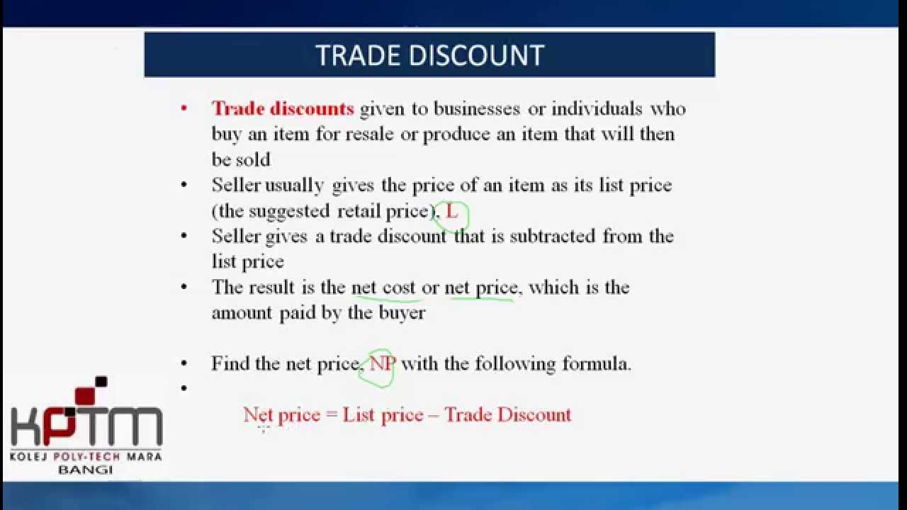 Trade Discount Part 1 - YouTube - Amount Of Trade Discount Is Represented By The