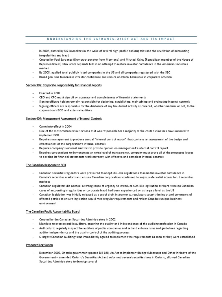 Sarbanes Oxley Act Requires Each Of The Following