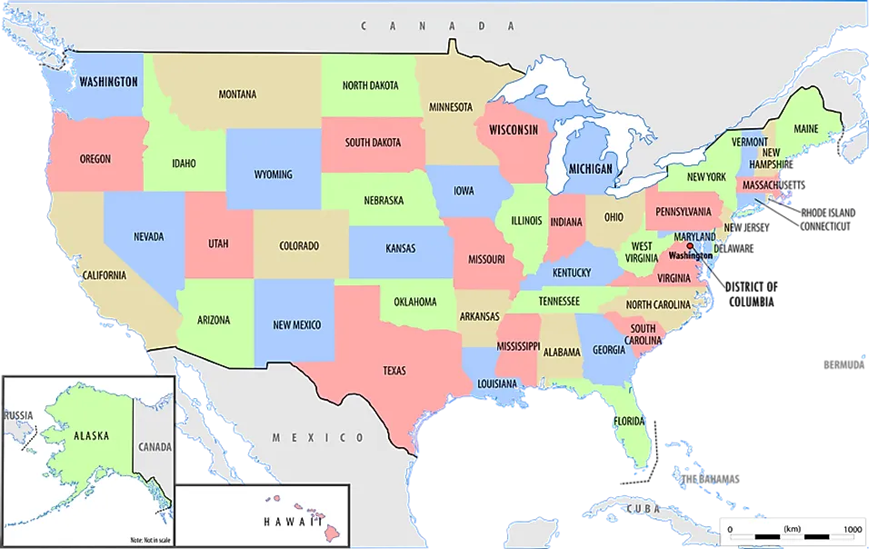 United States Map - World Atlas - States Where Direct Deposit Reversals Are Restricted