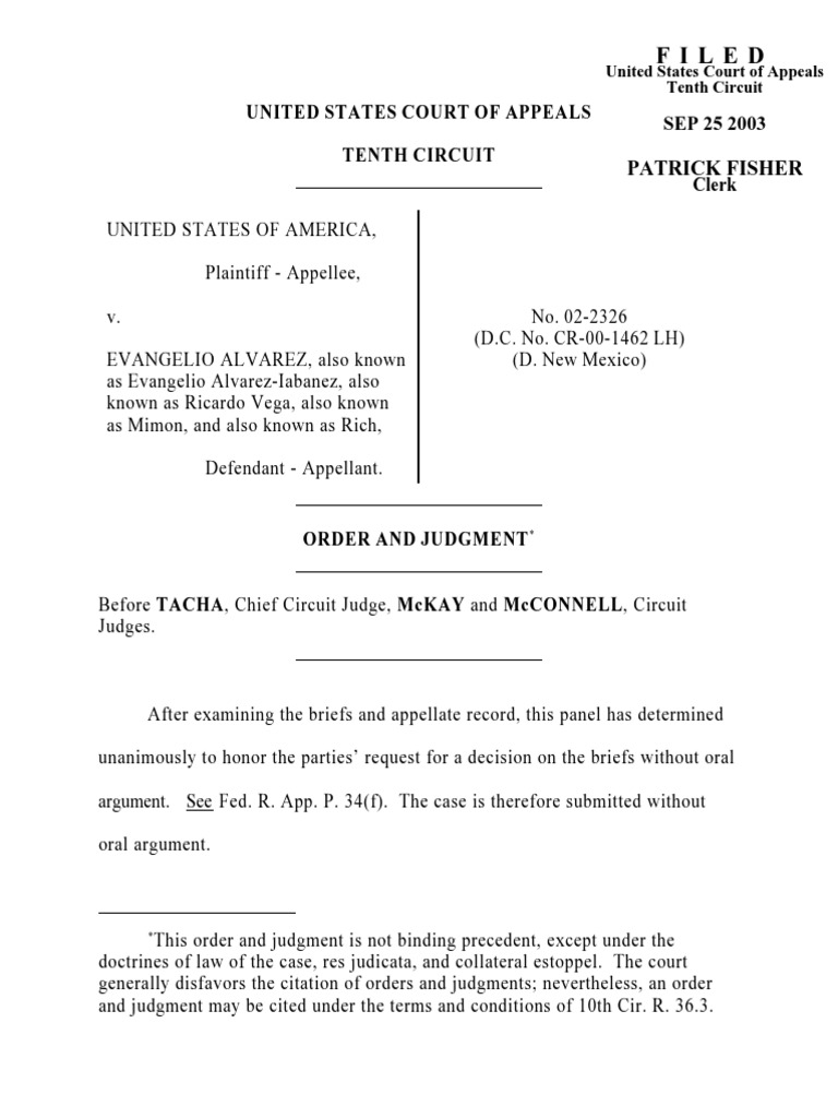 United States v. Alvarez, 10th Cir. (2003) | PDF | Precedent | United - Lopez V. Apple Inc. Case No. 4:19-cv-04577-jsw