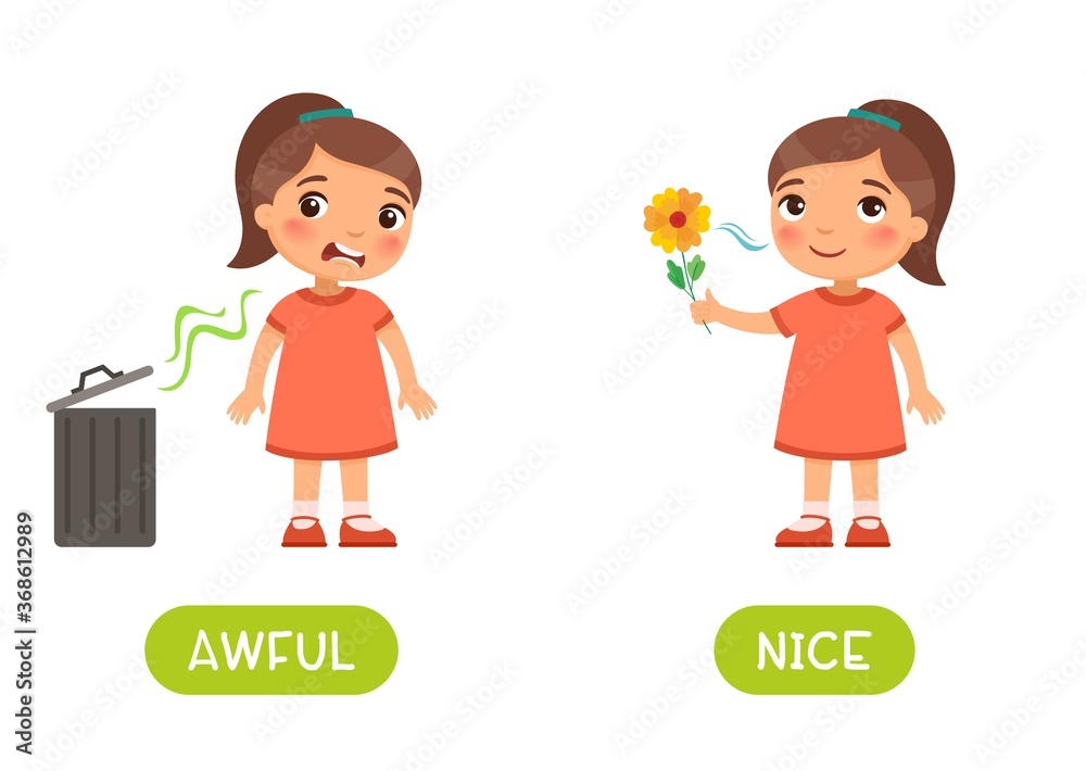 Vektorová grafika „Awful and nice antonyms word card vector template - Awful Lot Of Cough Syrup Puffer