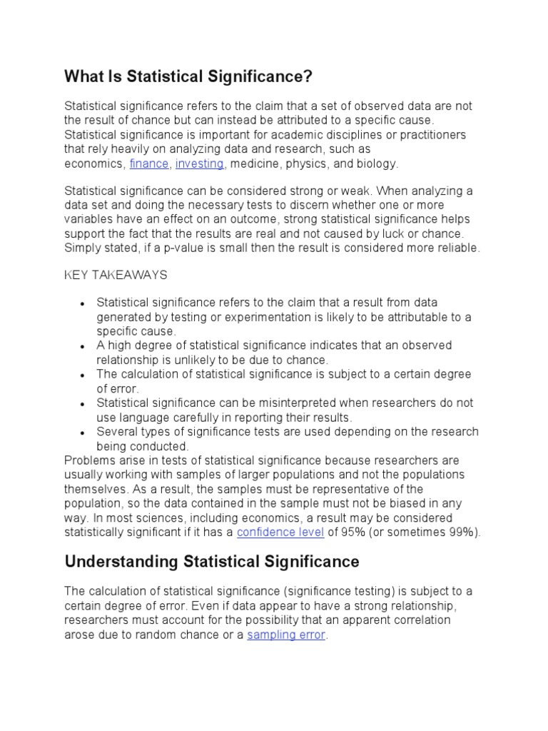 What Is Statistical Significance | PDF | Statistics | Null Hypothesis - Statistical Significance Depends On Which Of The Following
