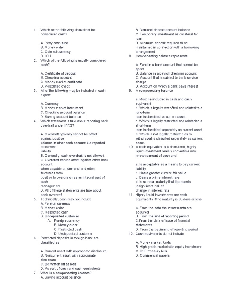 Which of The Following Should Not Be Considered Cash | PDF | Banks - Significant Noncash Transactions Would Not Include
