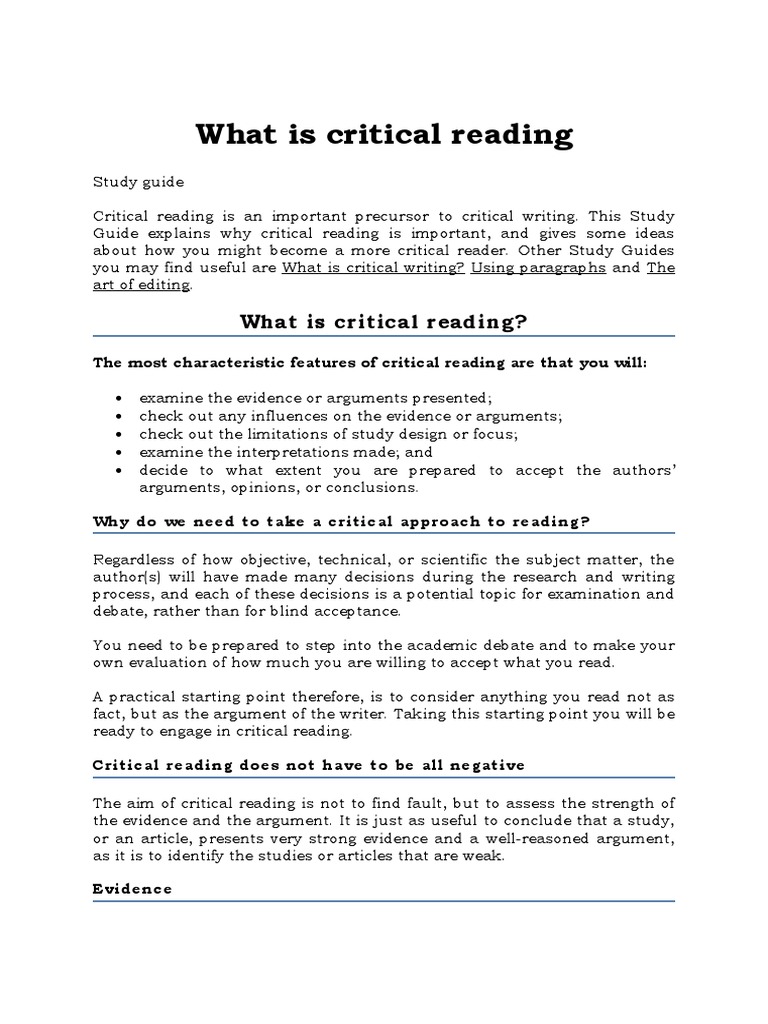 Why Critical Reader | PDF | Argument | Critical Thinking - Compare Non-critical Readers With Critical Readers