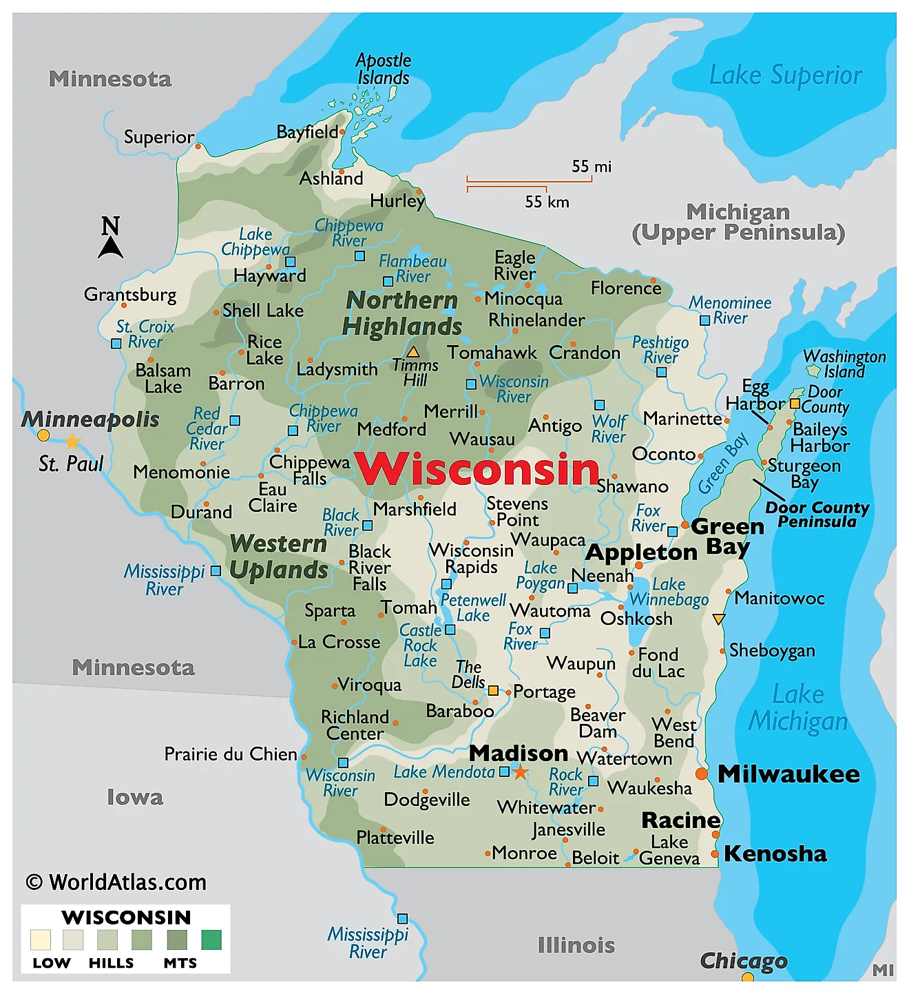Wisconsin Maps & Facts - World Atlas - Wisconsin Physicians Service Government Health Administrators