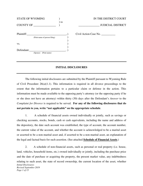 Wyoming Initial Disclosures - Fill Out, Sign Online and Download PDF - Demand For Initial Disclosures California Sample