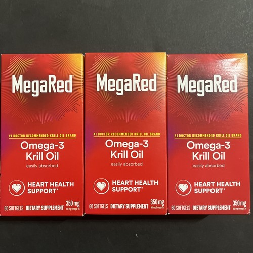 x3 Schiff MegaRed Omega-3 Krill Oil 60 Softgels 350mg 3/2025+ #1 Brand - Schiff Megared Omega 3 Krill Oil