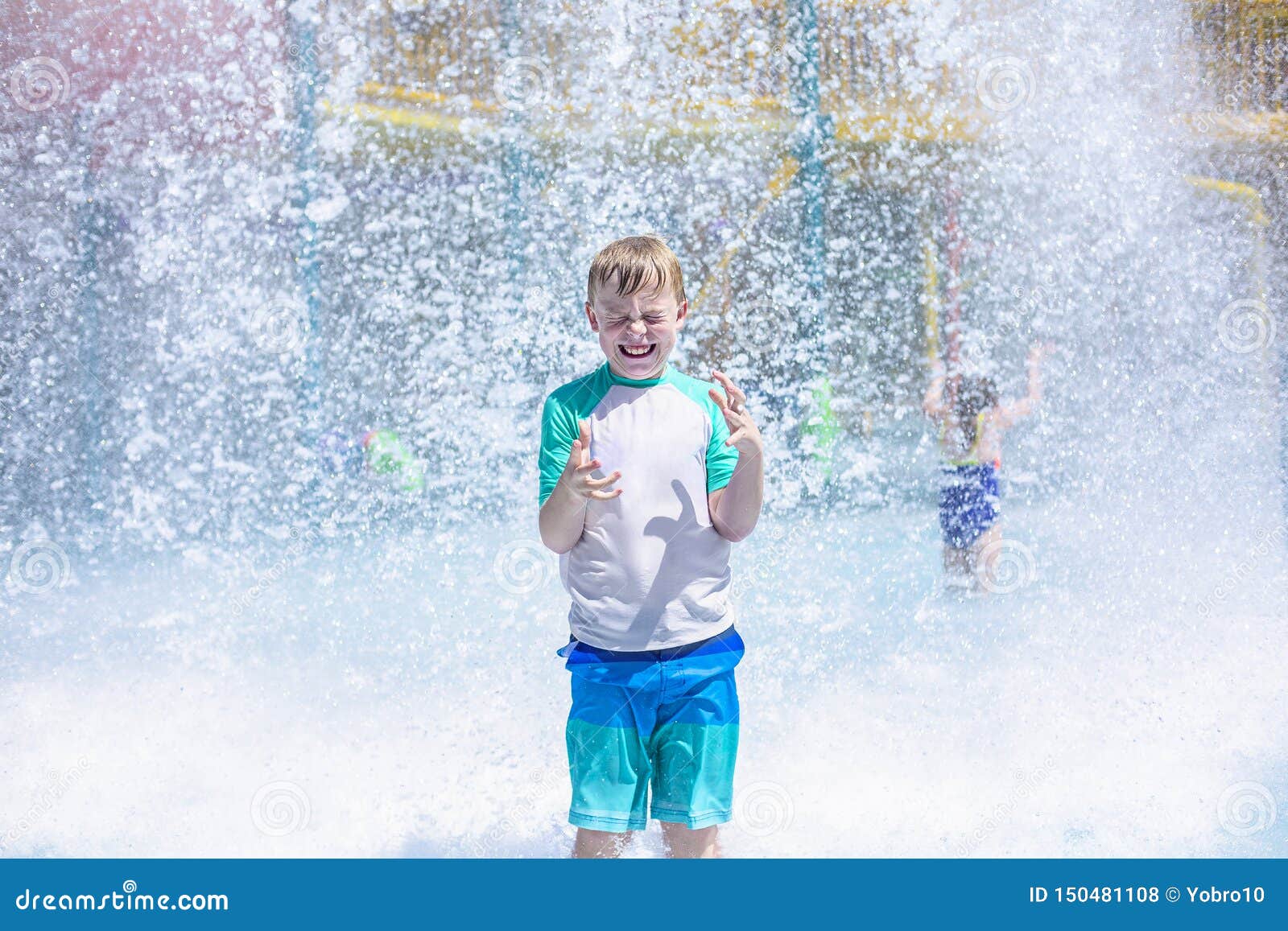 Young Boy Getting Soaking Wet While At An Outdoor Water Park Royalty - Soaking Feet In Apple Cider Vinegar For Neuropathy